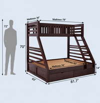 Solid Sheesham Wooden Bunk Bed with Storage Drawers