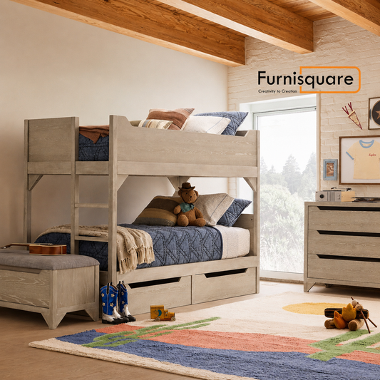 Wooden Bunk Bed with Storage Drawers in Rustic Teak Finish