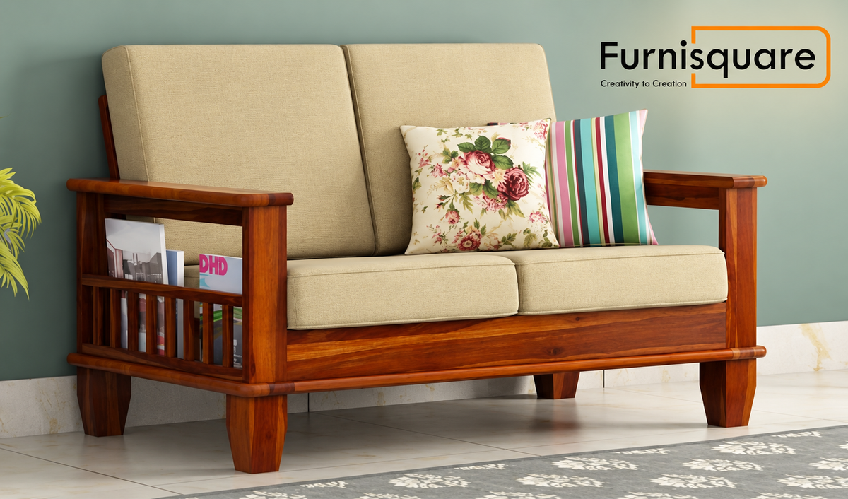 Solid Wood 2 Seater Sofa Set for Living Room
