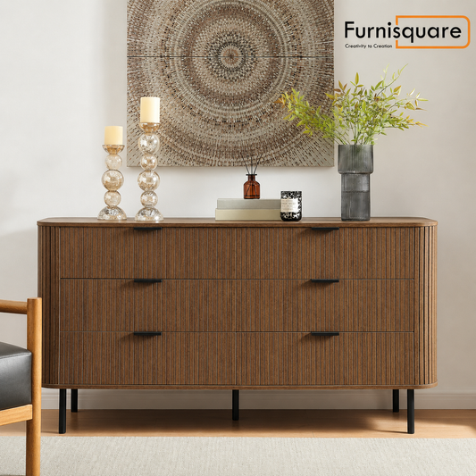 Solid Wood Chest of Drawer for Living Storage in Walnut Finish