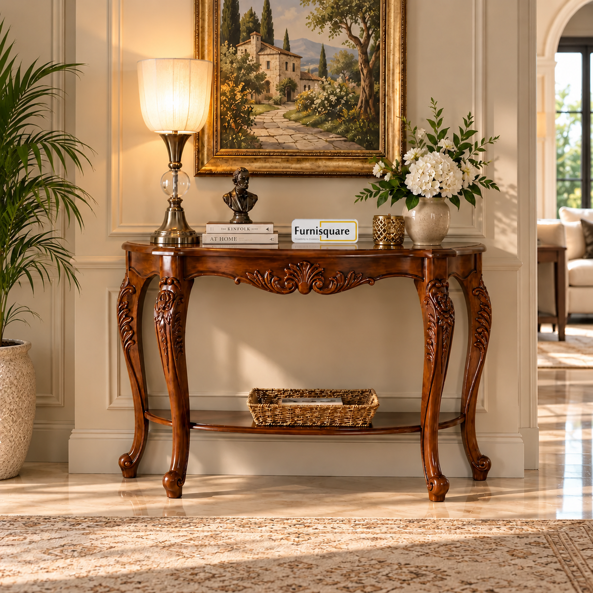 Wooden Half Round Console Table for Living Room