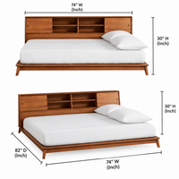 Solid Wood Platform Bed with Built-in Headboard Storage