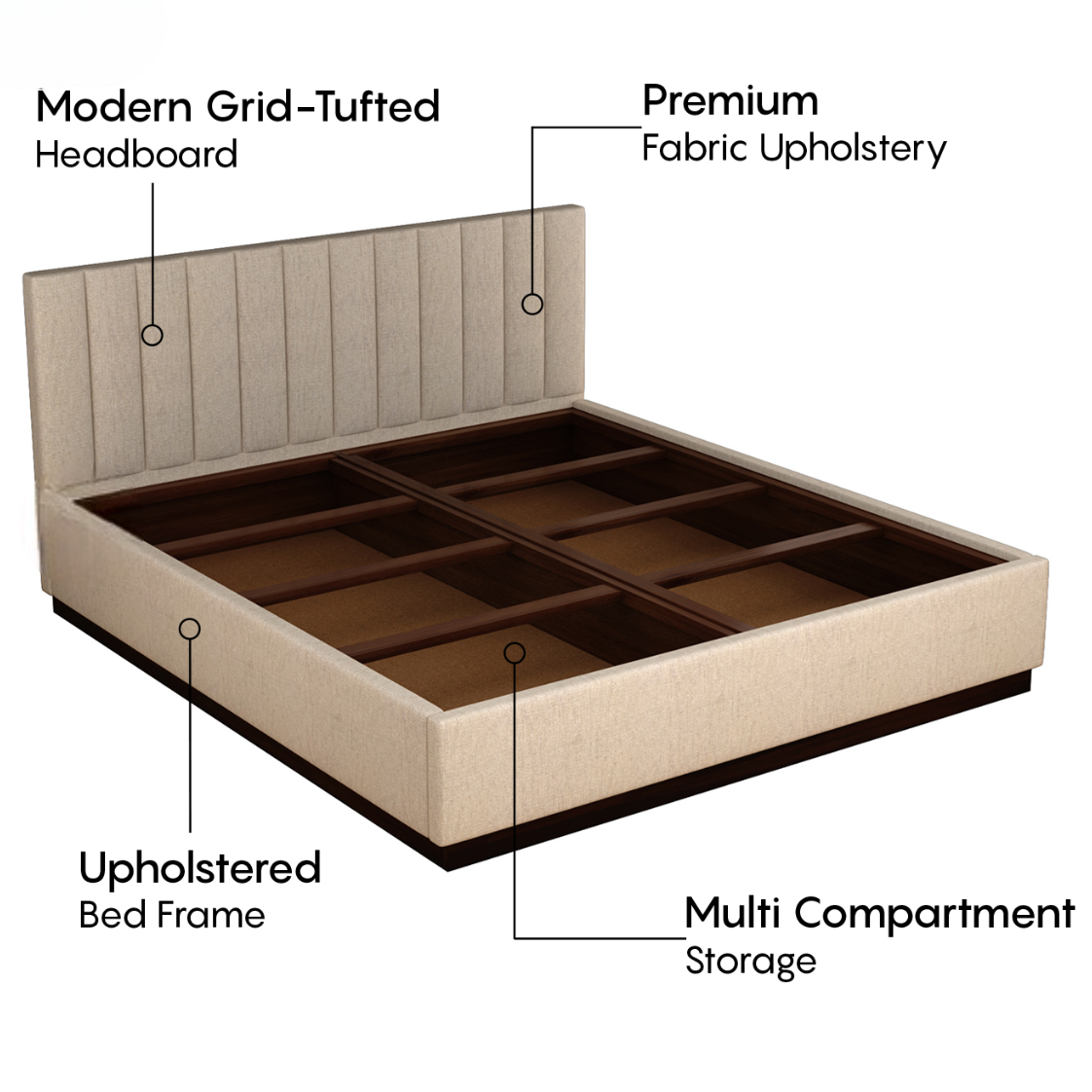 Queen Size Upholstered Bed with Cushioned Headboard
