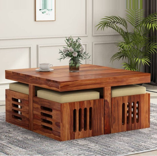 Wooden Coffee Table with 4 Stools