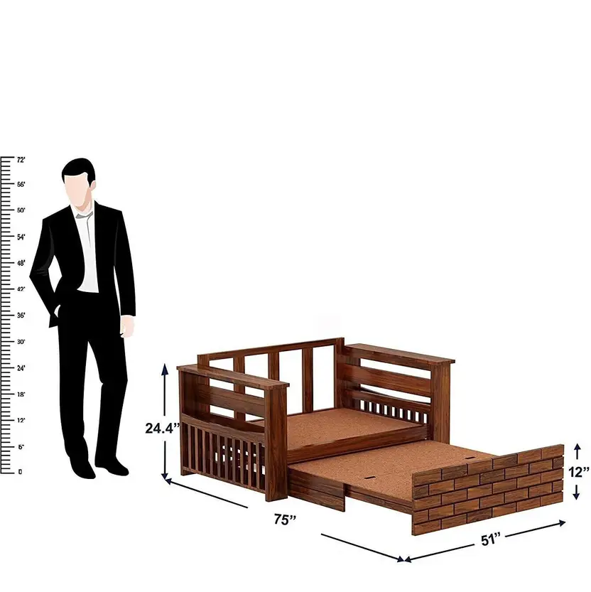 Solid Wood 2 Seater Sofa Cum Bed for Living Room Furniture