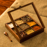 Solid Sheesham Wood Spice Box With Spoon