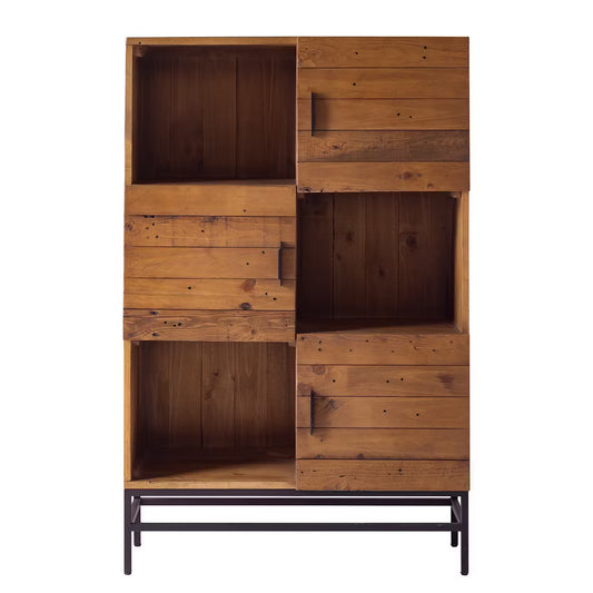 Wooden Chest of Drawer with Cabinet Storage for Living Room in Natural Finish