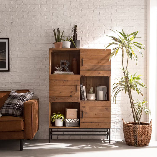 Wooden Chest of Drawer with Cabinet Storage for Living Room in Natural Finish