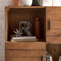 Wooden Chest of Drawer with Cabinet Storage for Living Room in Natural Finish