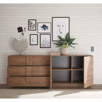 Wooden Sideboard with Textured Panel Details for Living Storage