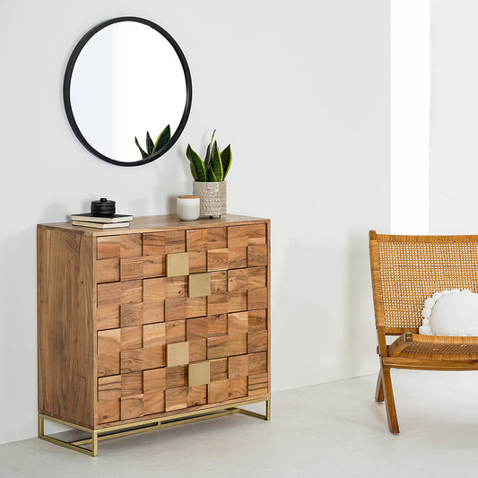 Solid Wood Chest of Drawer for Living Room in Natural Finish