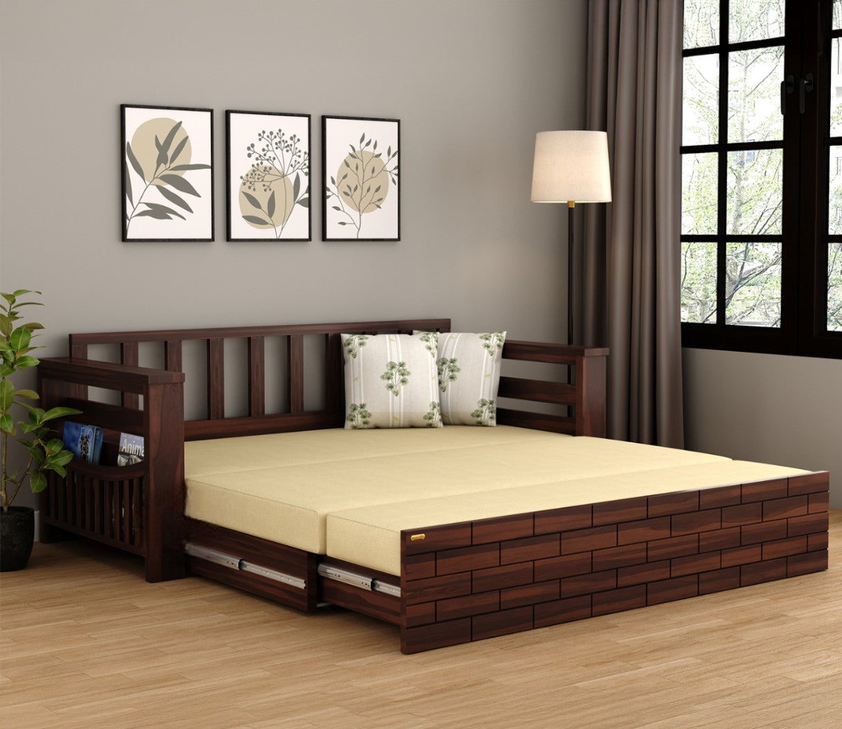Wooden 3 Seater Sofa Cum Bed for Living Room