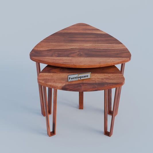 Wooden Nesting Tables Set of 2 Stools for Living Room