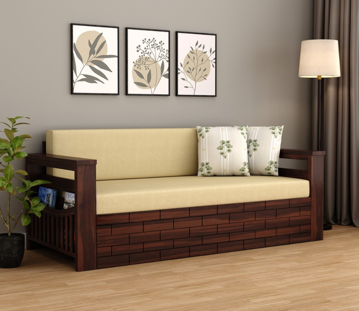 Wooden 3 Seater Sofa Cum Bed for Living Room