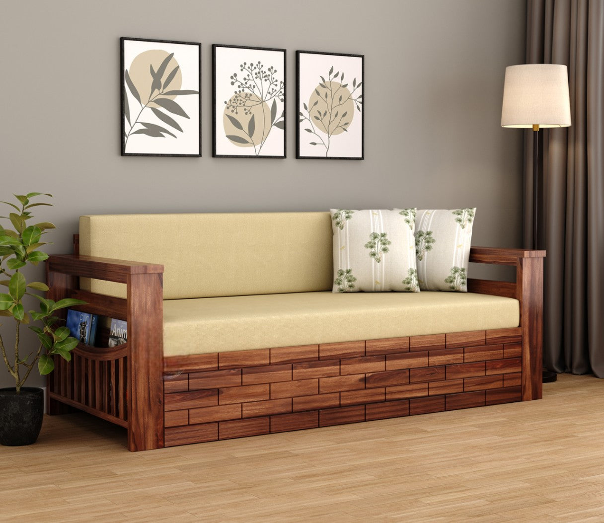 Wooden 3 Seater Sofa Cum Bed for Living Room