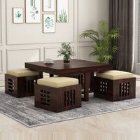 Wooden Coffee Table with 4 Stools