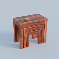 Solid Wood Nesting Tables Set of 3 Stools for Living Room