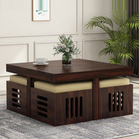 Wooden Coffee Table with 4 Stools