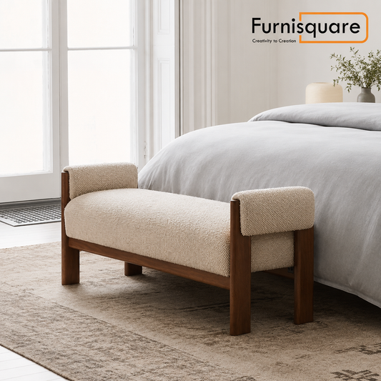 Solid Wood Upholstered Bench with Armrests