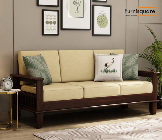 Solid Sheesham Wood 5 Seater Sofa Set with Cushions for Living Room