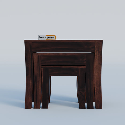 Solid Wood Nesting Tables Set of 3 Stools for Living Room