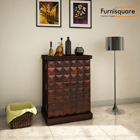 Solid Wood Bar Cabinet for Wine Bottle and Glass Storage