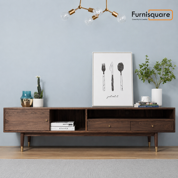 Solid Wood TV Cabinet in Natural Finish for Entertainment Space