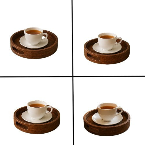 Wooden Round Serving Tray for Tea, Snacks & Coffee