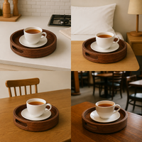 Wooden Round Serving Tray for Tea, Snacks & Coffee