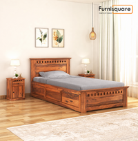 Solid Sheesham Wood Single Bed  with Storage  for Bedroom Home Furniture