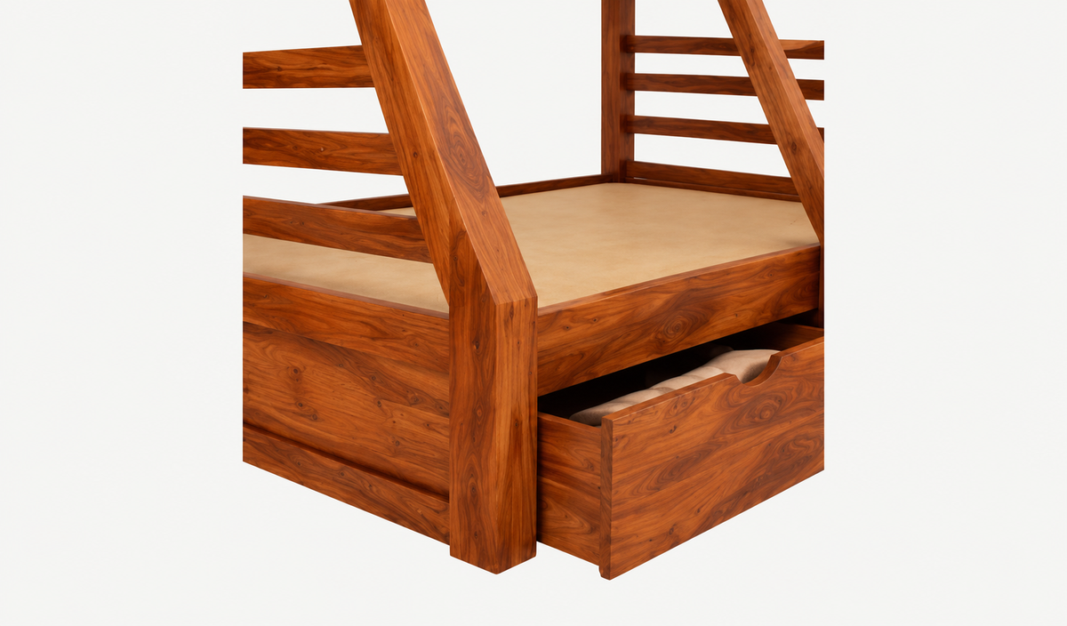 Solid Sheesham Wooden Bunk Bed with Storage Drawers