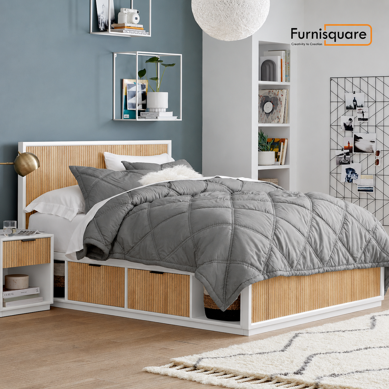 Solid Wood Platform Bed with Storage Drawers
