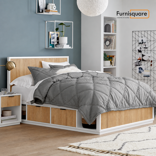 Solid Wood Platform Bed with Storage Drawers