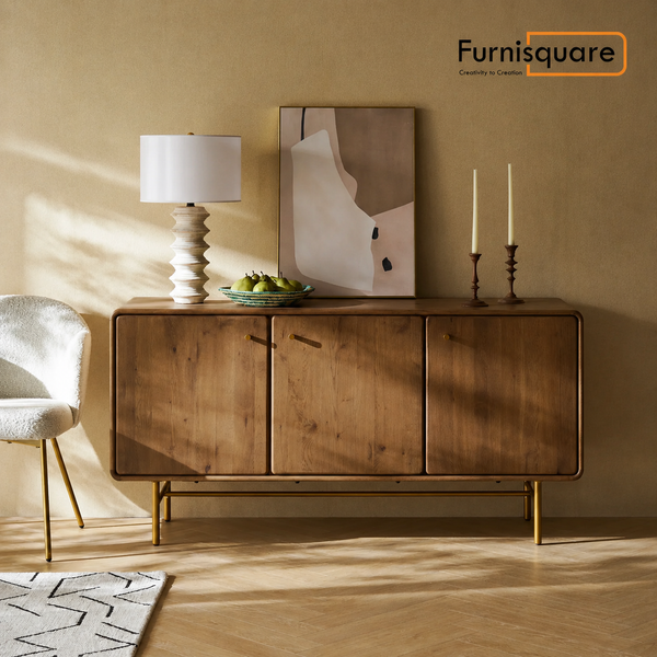 Solid Wood Crockery Unit with Storage for Living Room