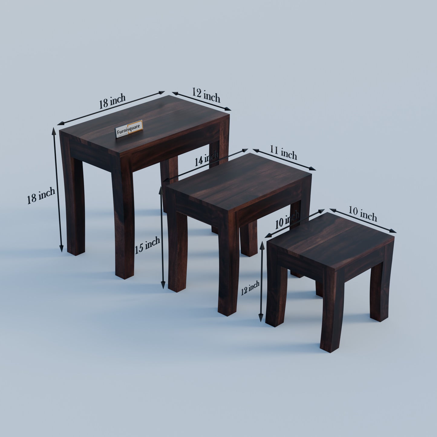Solid Wood Nesting Tables Set of 3 Stools for Living Room