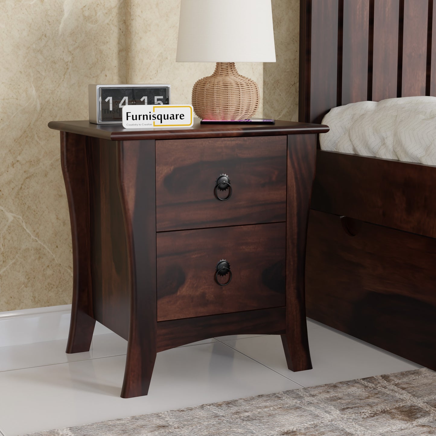 Wooden Bed Side Table with Drawers for Bedroom