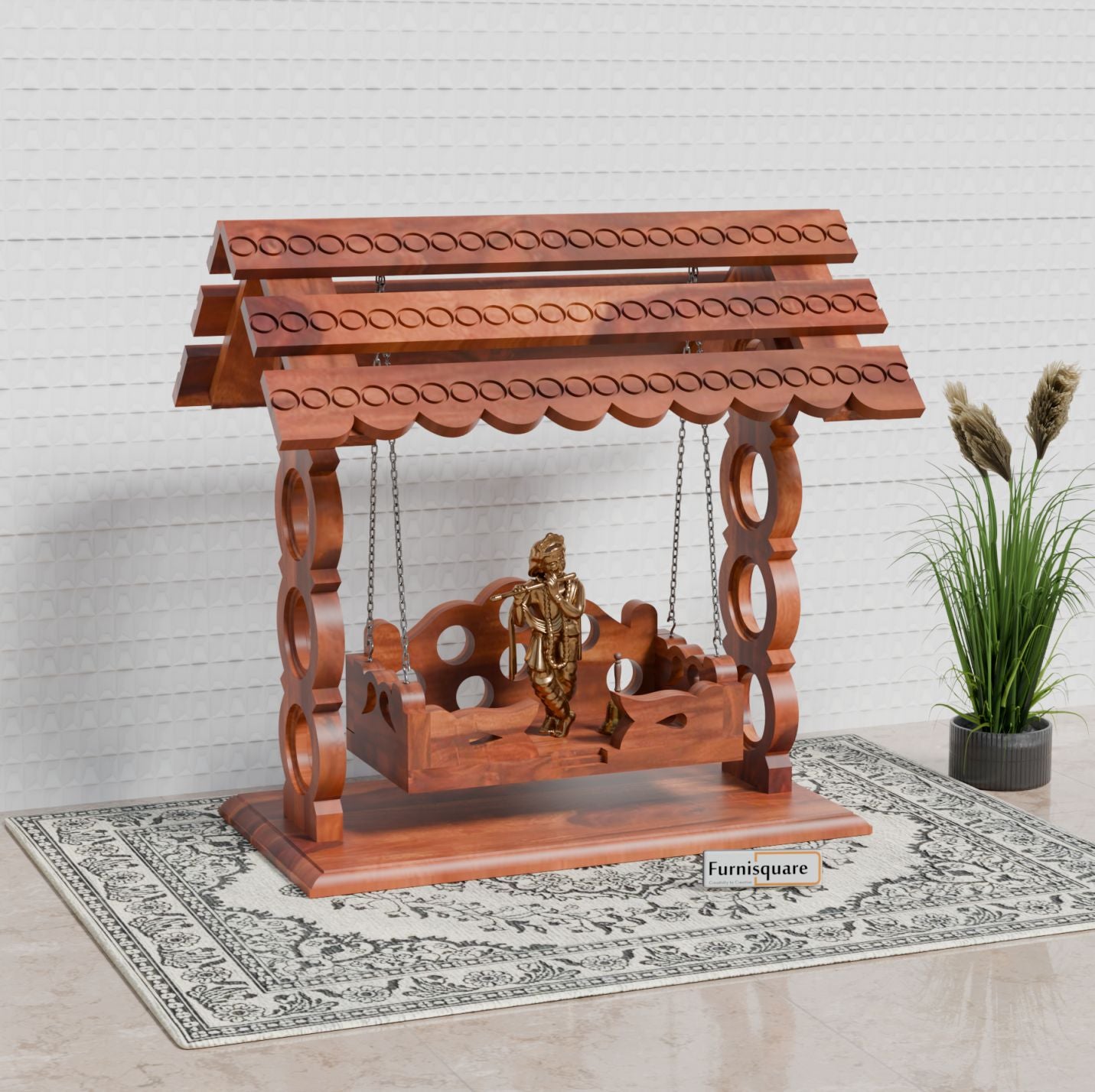 Wooden Jhula for Lord Krishna in Natural Finish