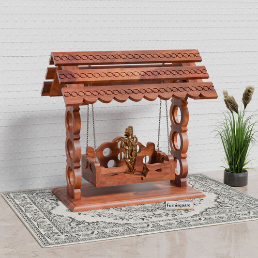 Wooden Jhula for Lord Krishna in Natural Finish