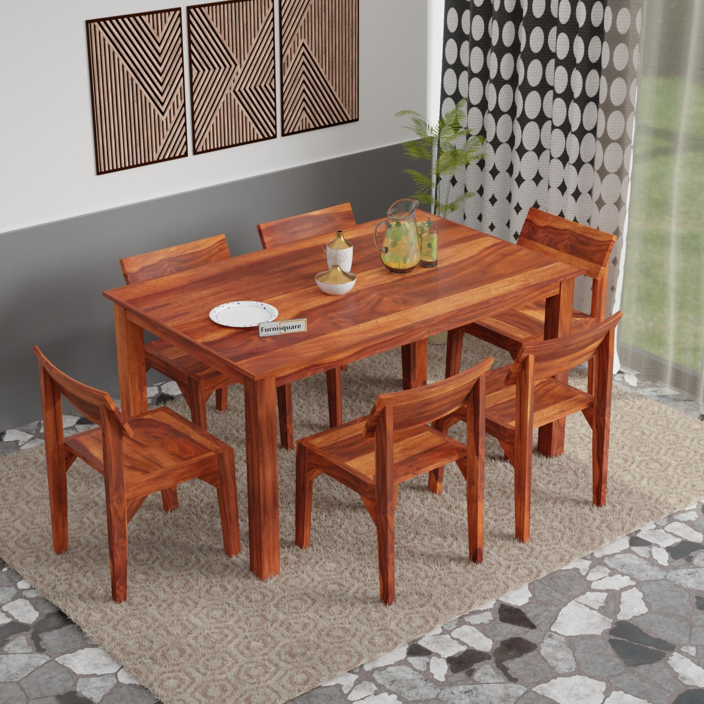 Solid Wood Dining Table 6 Seater with Chair for Dining Room