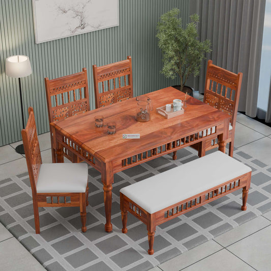 Solid Wood Dining Table 6 Seater with Cushioned Bench