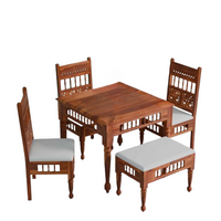 Solid Wood Dining Table 4 Seater with Bench for Dining Room in Natural Finish