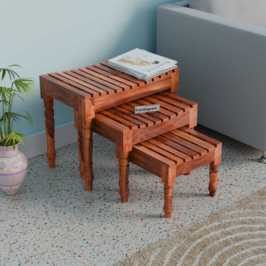 Sheesam Nesting Tables Set of 3 Stools for Decor & Living Room