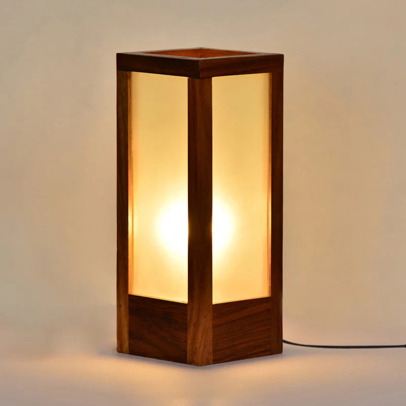 Sheesham Wood  Frosted Glass Table Lamp