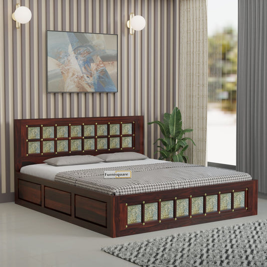 Solid Wood Queen Size Bed with Storage for Bedroom