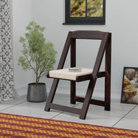 Wooden Folding Chair with Cushioned Seat for Living Room