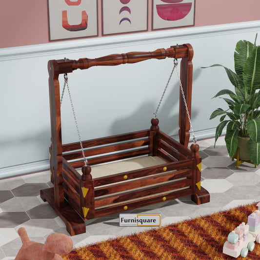 Wooden Jhula for Small Baby in Walnut Finish