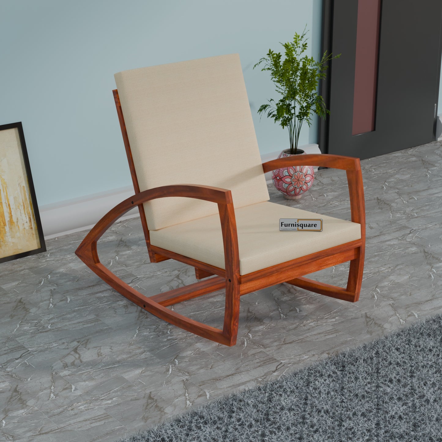 Solid Wood Rocking Arm Rest Chair for Living Room