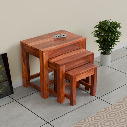 Wooden Nesting Tables Set of 3 Stools for Decor & Living Room