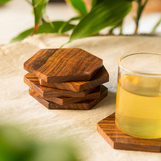 Solid Sheesham Wood Tea Coaster Set of 6