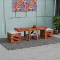 Wooden Coffee Table with Stool for Living Room